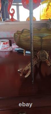 Vintage Johann Loetz Threaded Green Iridescent Art Nouveau Bowl Circa 1900 NICE