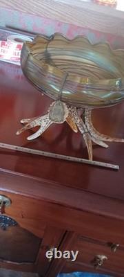 Vintage Johann Loetz Threaded Green Iridescent Art Nouveau Bowl Circa 1900 NICE