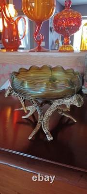 Vintage Johann Loetz Threaded Green Iridescent Art Nouveau Bowl Circa 1900 NICE