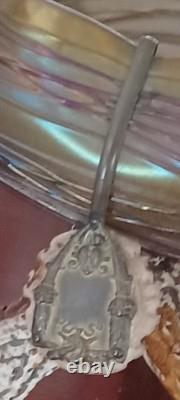 Vintage Johann Loetz Threaded Green Iridescent Art Nouveau Bowl Circa 1900 NICE