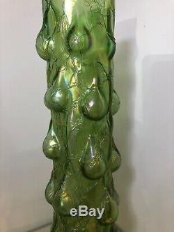 Vintage Kralik Art Nouveau Glass Vase Iridescent Crackle Green