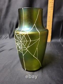 Vintage Loetz Iridescent Spider & Spiders Web Glass Vase SIGNED