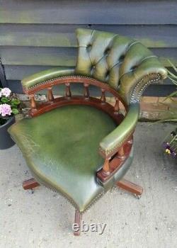 Vintage Mahogany Green Leather Captains Chair