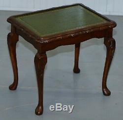 Vintage Mahogany & Green Leather Topped Coffee Table Plus 2 Nest Of Small Tables
