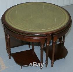 Vintage Mahogany & Green Leather Topped Coffee Table Plus 4 Nest Of Small Tables