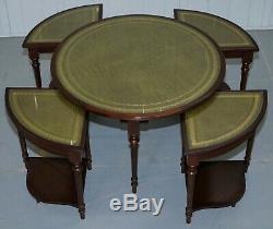 Vintage Mahogany & Green Leather Topped Coffee Table Plus 4 Nest Of Small Tables