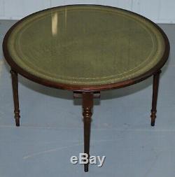 Vintage Mahogany & Green Leather Topped Coffee Table Plus 4 Nest Of Small Tables