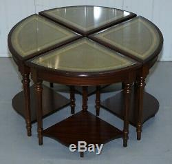 Vintage Mahogany & Green Leather Topped Coffee Table Plus 4 Nest Of Small Tables