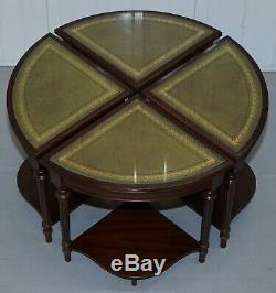 Vintage Mahogany & Green Leather Topped Coffee Table Plus 4 Nest Of Small Tables