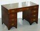 Vintage Mahogany & Green Leather Twin Pedestal Military Campaign Partner Desk