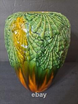 Vintage Majolica Barbotine Pottery Jardiniere Vase Lava 11