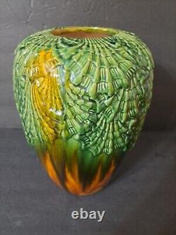 Vintage Majolica Barbotine Pottery Jardiniere Vase Lava 11