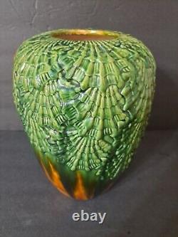 Vintage Majolica Barbotine Pottery Jardiniere Vase Lava 11