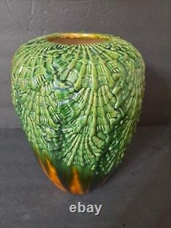 Vintage Majolica Barbotine Pottery Jardiniere Vase Lava 11