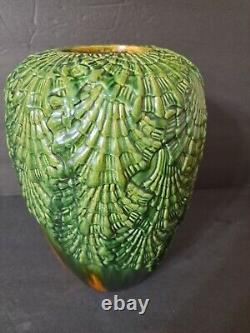 Vintage Majolica Barbotine Pottery Jardiniere Vase Lava 11