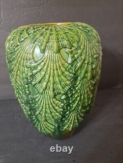 Vintage Majolica Barbotine Pottery Jardiniere Vase Lava 11