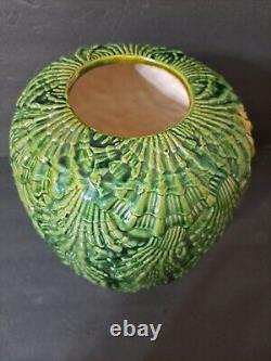 Vintage Majolica Barbotine Pottery Jardiniere Vase Lava 11