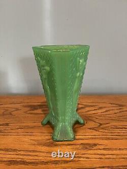 Vintage McKee Green Glass Art Nouveau Nude Lady 3 Sided Vase