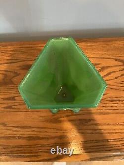 Vintage McKee Green Glass Art Nouveau Nude Lady 3 Sided Vase