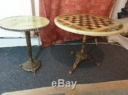 Vintage Mid Century Faux Green Marble Brass Base Coffee Chess Table & Side Table