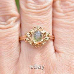 Vintage Moss Agate Art Nouveau Inspired Design 9ct Yellow Gold Ring