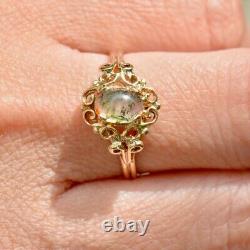 Vintage Moss Agate Art Nouveau Inspired Design 9ct Yellow Gold Ring