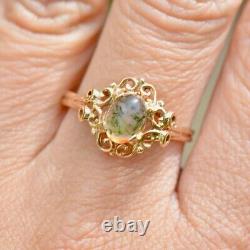 Vintage Moss Agate Art Nouveau Inspired Design 9ct Yellow Gold Ring