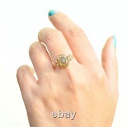 Vintage Moss Agate Art Nouveau Inspired Design 9ct Yellow Gold Ring