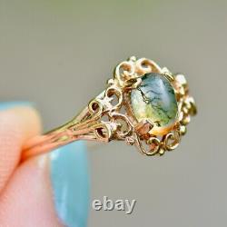 Vintage Moss Agate Art Nouveau Inspired Design 9ct Yellow Gold Ring