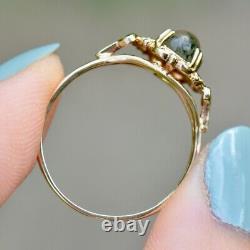 Vintage Moss Agate Art Nouveau Inspired Design 9ct Yellow Gold Ring