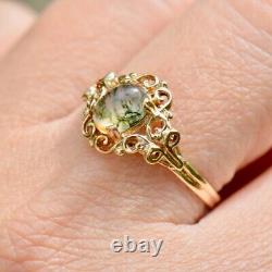 Vintage Moss Agate Art Nouveau Inspired Design 9ct Yellow Gold Ring