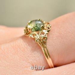 Vintage Moss Agate Art Nouveau Inspired Design 9ct Yellow Gold Ring