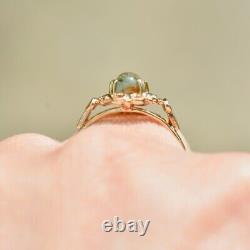 Vintage Moss Agate Art Nouveau Inspired Design 9ct Yellow Gold Ring