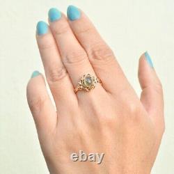 Vintage Moss Agate Art Nouveau Inspired Design 9ct Yellow Gold Ring