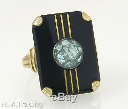 Vintage PSCO 10K Gold 1.50ct Blue Green Spinel & Black Onyx Dinner Ring