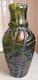 Vintage Pallme Konig Art Nouveau Iridescent Green Glass Threaded Vase 8 5/8 Tal