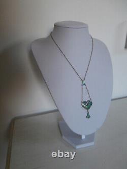 Vintage R & Sd Sterling Silver Art Nouveau Style Green And Blue Enamel Pendant