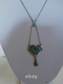 Vintage R & Sd Sterling Silver Art Nouveau Style Green And Blue Enamel Pendant