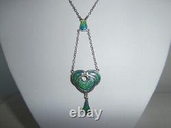 Vintage R & Sd Sterling Silver Art Nouveau Style Green And Blue Enamel Pendant