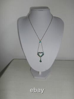 Vintage R & Sd Sterling Silver Art Nouveau Style Green And Blue Enamel Pendant