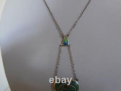 Vintage R & Sd Sterling Silver Art Nouveau Style Green And Blue Enamel Pendant