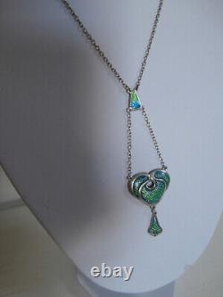 Vintage R & Sd Sterling Silver Art Nouveau Style Green And Blue Enamel Pendant