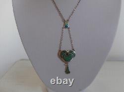 Vintage R & Sd Sterling Silver Art Nouveau Style Green And Blue Enamel Pendant