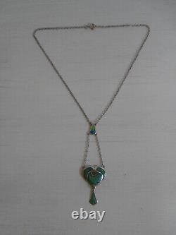 Vintage R & Sd Sterling Silver Art Nouveau Style Green And Blue Enamel Pendant