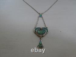 Vintage R & Sd Sterling Silver Art Nouveau Style Green And Blue Enamel Pendant