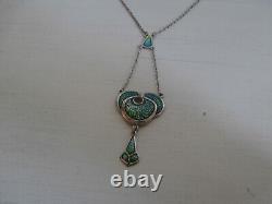 Vintage R & Sd Sterling Silver Art Nouveau Style Green And Blue Enamel Pendant