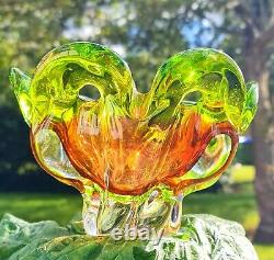 Vintage Rare Czech Art Glass Orange Green Vase Josef Hospodka Chribska