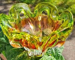 Vintage Rare Czech Art Glass Orange Green Vase Josef Hospodka Chribska