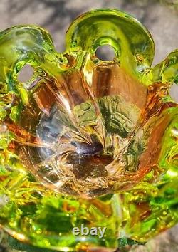 Vintage Rare Czech Art Glass Orange Green Vase Josef Hospodka Chribska