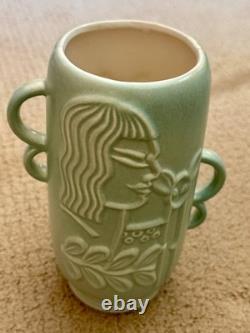 Vintage Red Wing 1151 Green Art Nouveau Vase 8